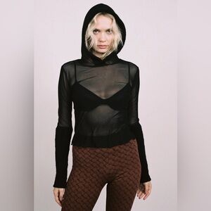 NWT MIAOU Mari Sheer Mesh Hoodie - Black in M